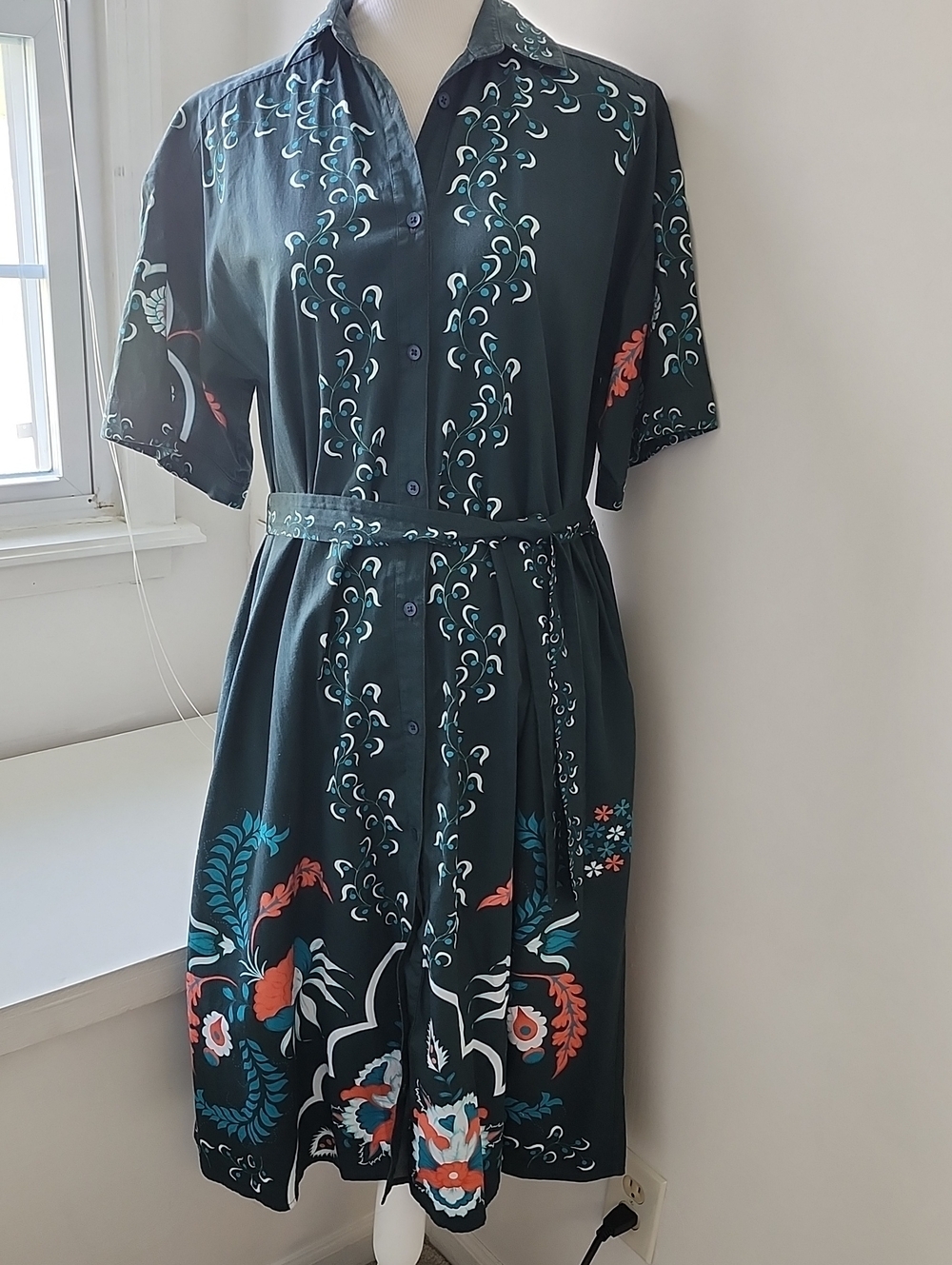 Tucker Shirtdress 100% Silk Floral Belt Cottagecore Size Small Classic Office